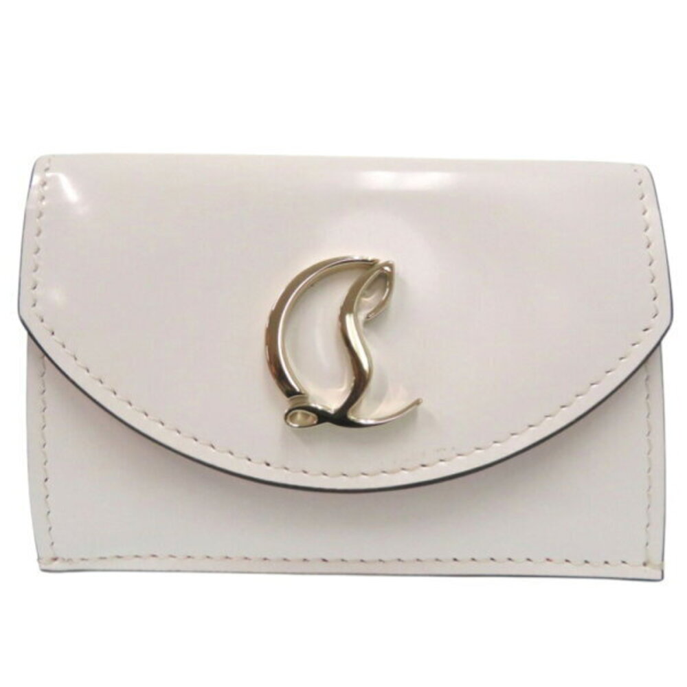 Christian Louboutin Loubi Wallet Two Tone Tri fold Vernis Leather White